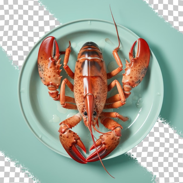 a lobster on a plate with a green background with the words lobster on it.