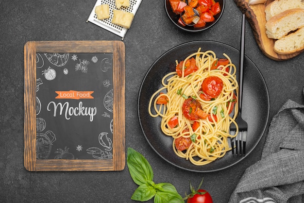 Local foods with chalkboard mockup design