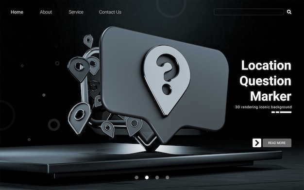 location marker question icon 3d render dark background for web cover social media poster