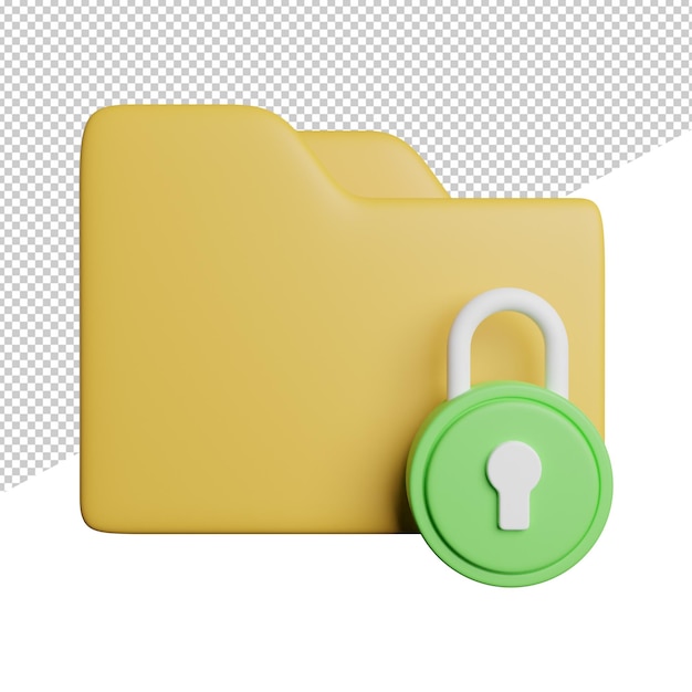 Lock Folder File front view 3d rendering icon illustration on transparent background