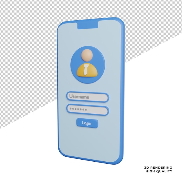 Login social media element side view icon 3d rendering illustration on transparent background