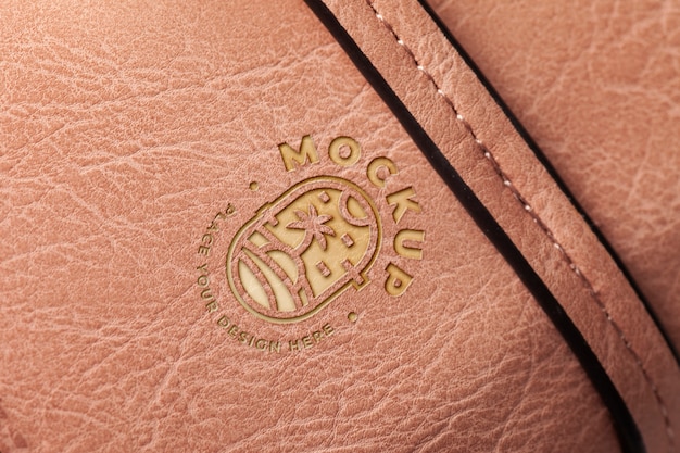 Logo design mock-up on leather material