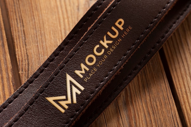 Logo design mock-up on leather material