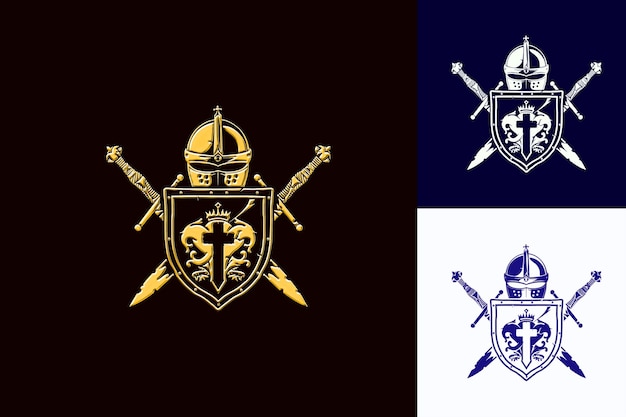 PSD a logo for a knight and a shield with a gold and blue background