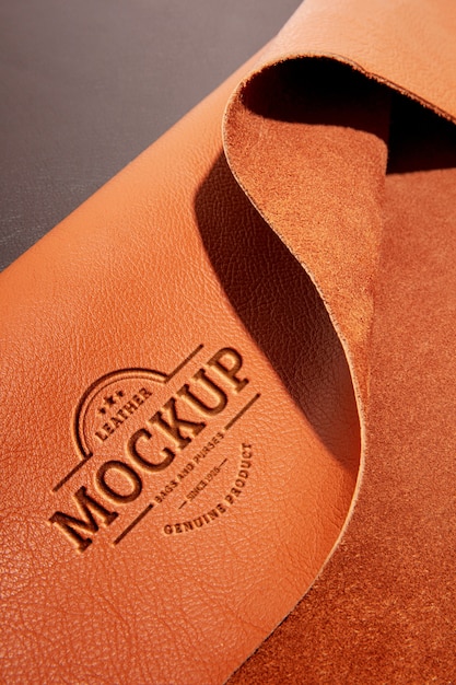 Logo mock-up effect on leather material