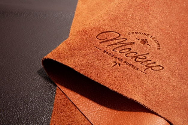 Logo mock-up effect on leather material