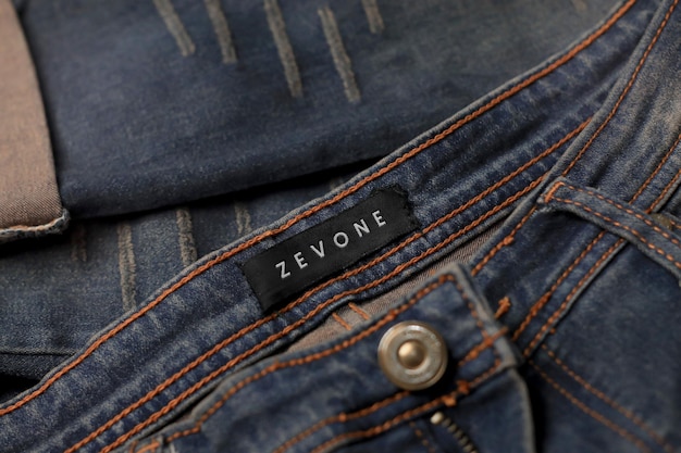 Logo mock up embroidered fabric label on denim jeans