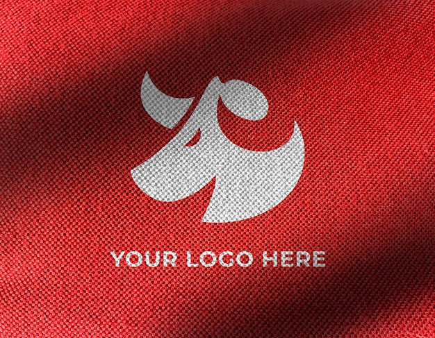 Logo mock up on red fabric realistic