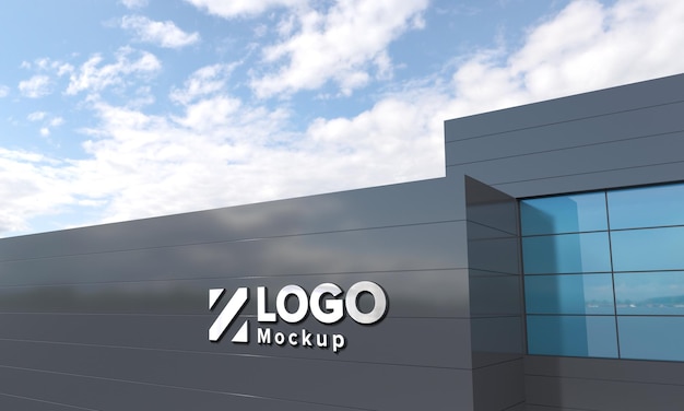 Logo Mockup 3D Sign Black façade Building 3d Rendered