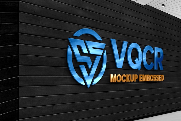 Logo mockup 3d sign on black wood wall