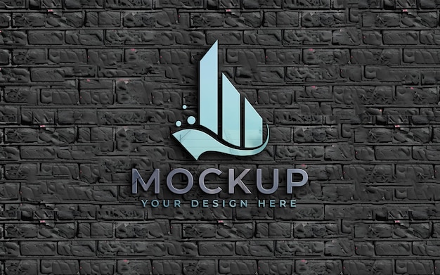 Logo mockup on black brick wall for design presentation