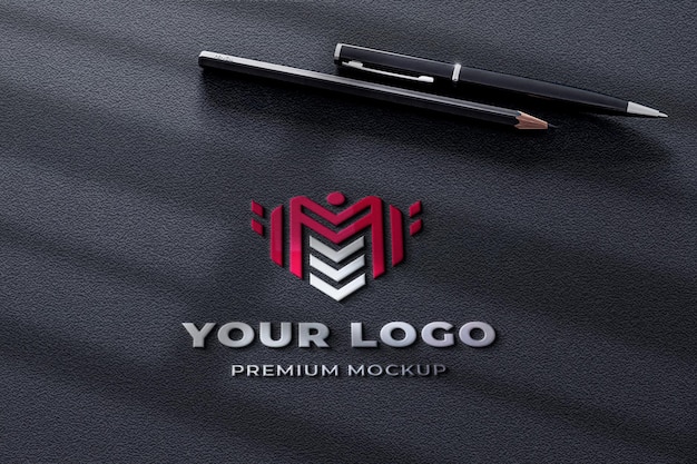 Logo Mockup on black paper wall textured 3d realistic