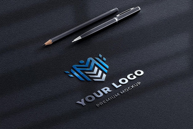 Logo Mockup on black wall paper textured realistic 3d