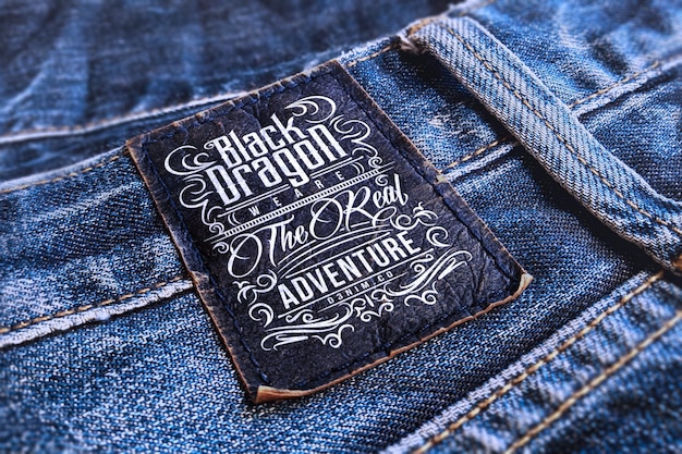 PSD logo mockup on blue jeans label