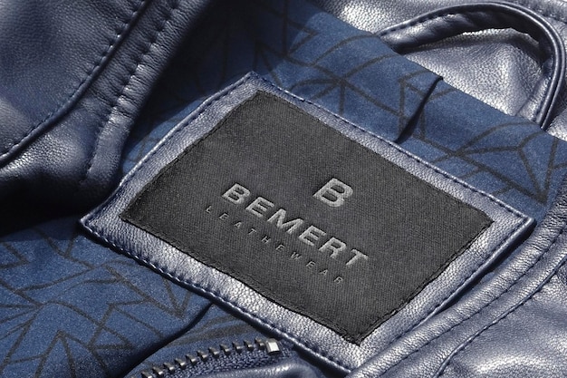 Logo Mockup Blue Leather Jacket Label 