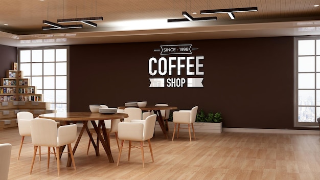 logo mockup in the coffee shop wall signange