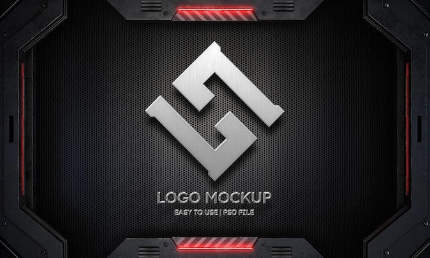 Logo mockup on Futuristic metal frame