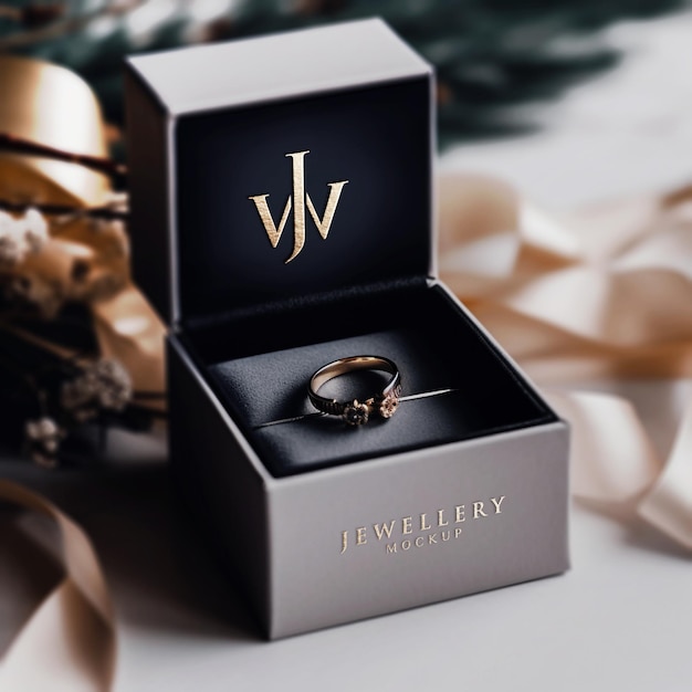 Logo mockup luxury jewelry black box withe ring