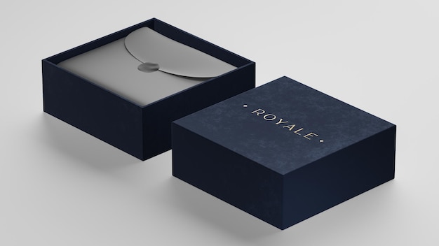 Logo mockup on luxury navy box for brand identity 3d render