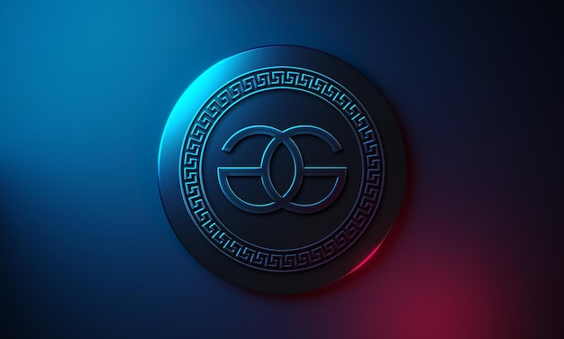 Logo mockup on metal with blue and red lights