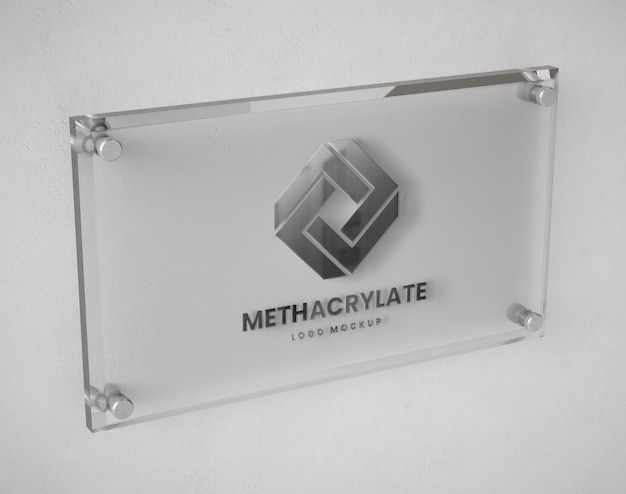 PSD logo mockup on methacrylate nameplate