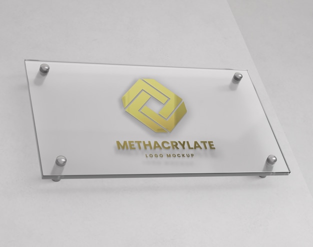 PSD logo mockup on methacrylate nameplate