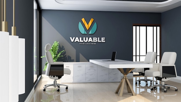 logo mockup in the modern white office manager room