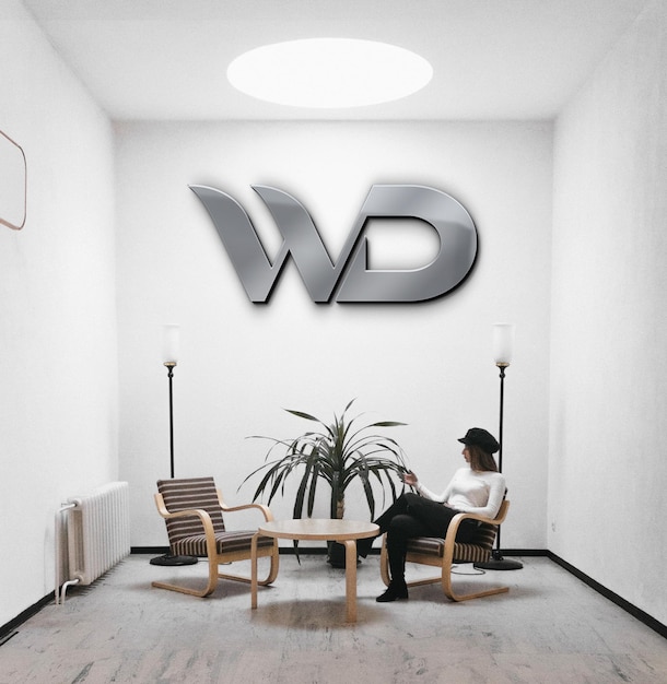 PSD logo mockup on receptionist desk