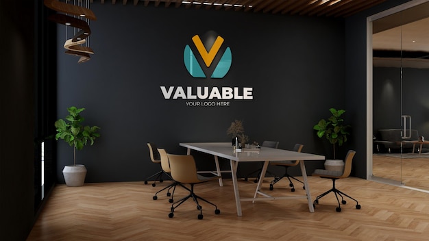 logo mockup template in the business office meeting room