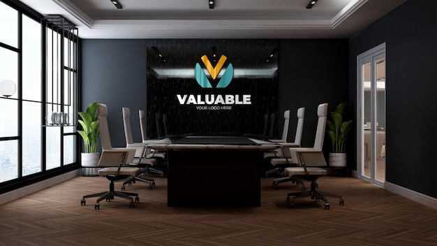 logo mockup template in the business office meeting room