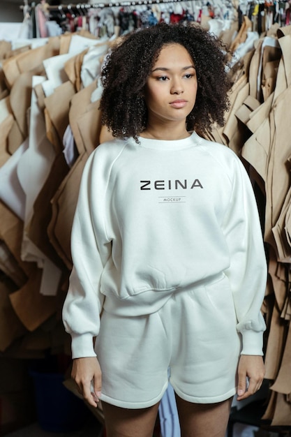 Logo mockup on a white sweatshirt