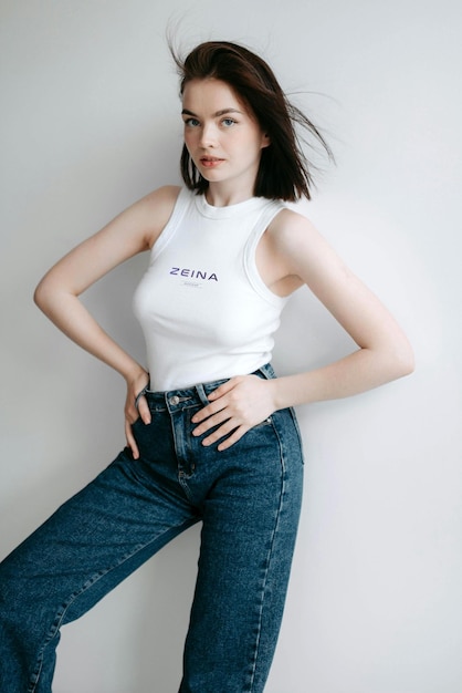 PSD logo mockup on a womens white crop top