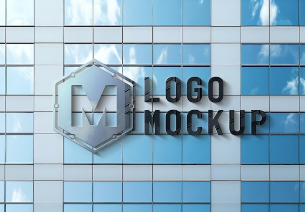 Logo on a modern building windows Mockup