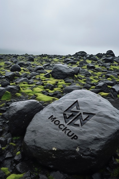 Logo on rock mockup