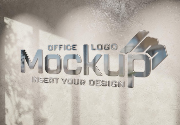 Logo with 3D glossy metal effect on sunlit wall Mockup