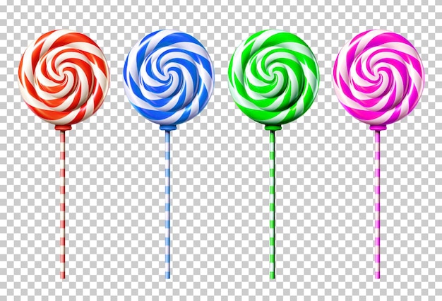 Lollipop Different Colors Set Isolated on Transparent Background