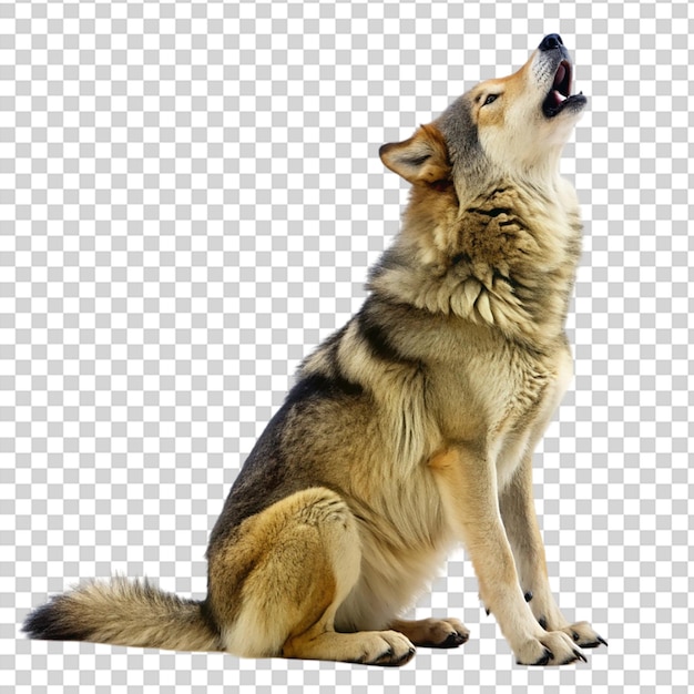 PSD a lone wolf sitting and howling isolated on transparent background