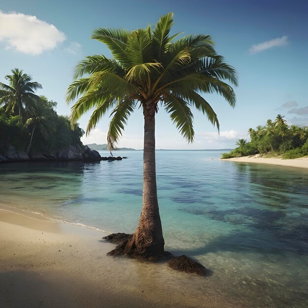 Lonely palm tree on the small island