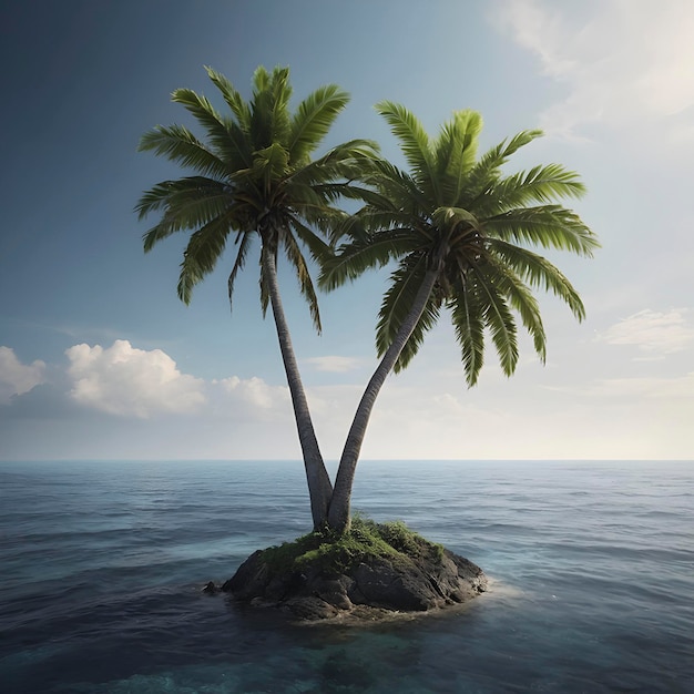 Lonely palm tree on the small island