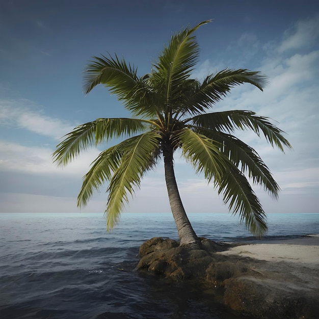 Lonely palm tree on the small island