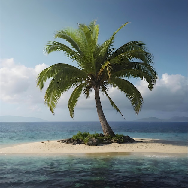 Lonely palm tree on the small island