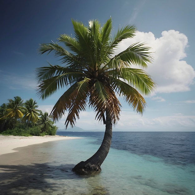 Lonely palm tree on the small island