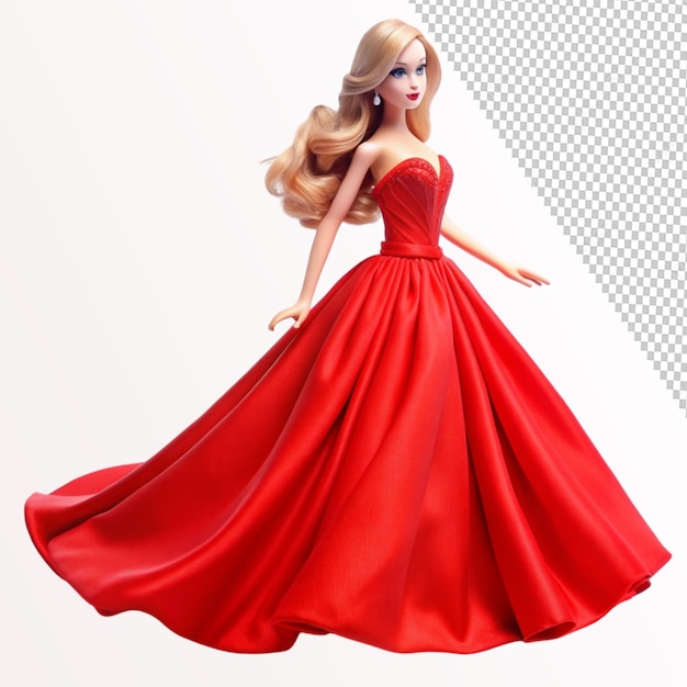 PSD long barbie red frock on transparent background