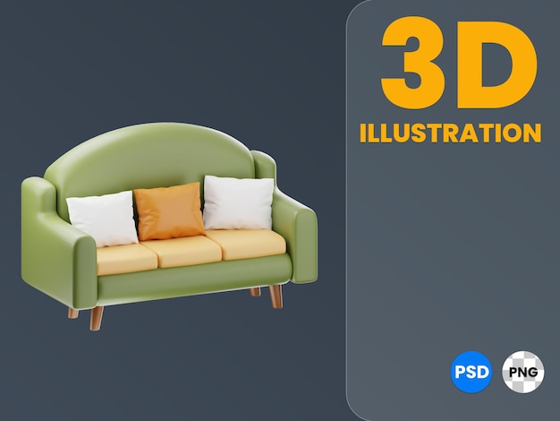 Long Couch 3D Illustration Render