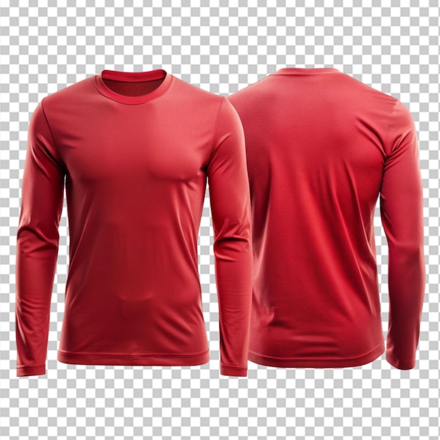 Long sleeve plain red t shirt design with front and back view