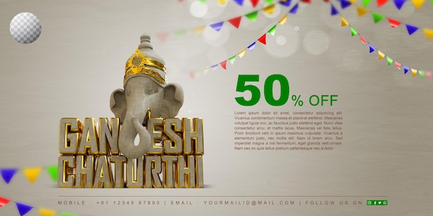 Lord Ganesh Chaturthi 3D Rendered design with Transparent Background