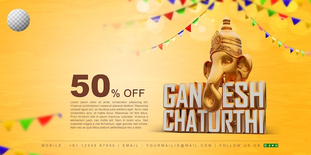 Lord Ganesh Chaturthi 3D Rendered design with Transparent Background