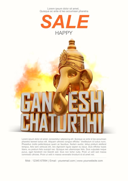 Lord Ganesh Chaturthi 3D Rendered Flyer design with Transparent Background