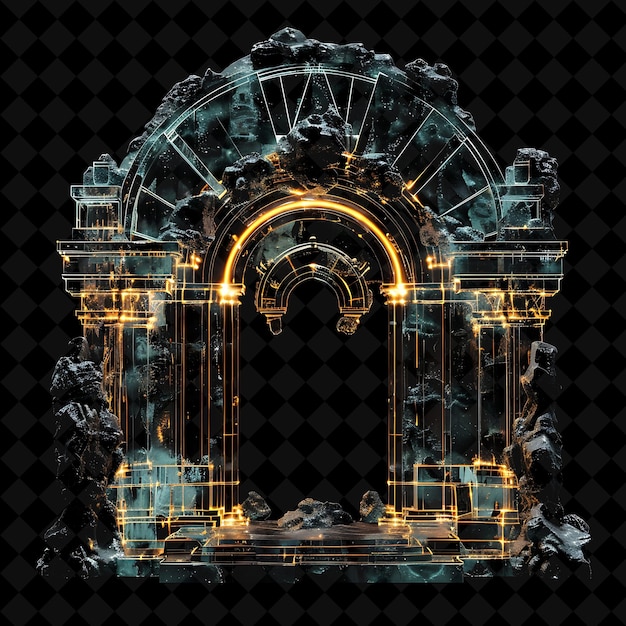 Lost City Gate With Ancient Architecture and Hidden Treasure PNG Y2K Shape Neon Color Collection