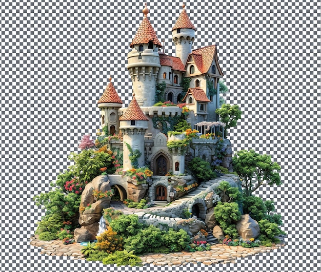 Lovable Enchanted Forest Castle isolated on transparent background